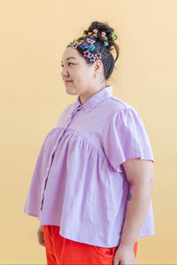 Button Mushroom Top in Lilac Linen (RTS)