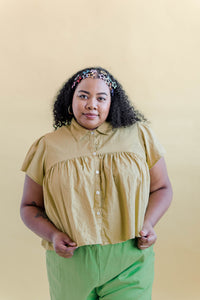 Button Mushroom Top in Endive Linen (RTS)