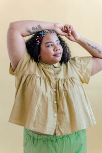 Button Mushroom Top in Endive Linen (RTS)