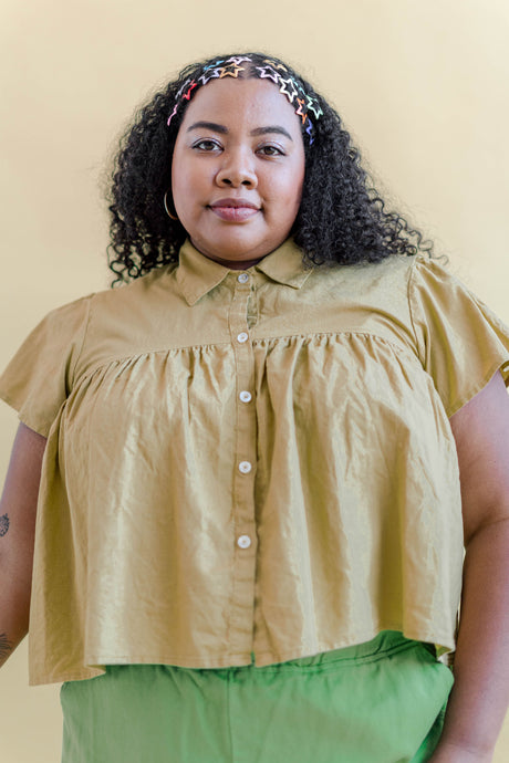 Button Mushroom Top in Endive Linen (RTS)