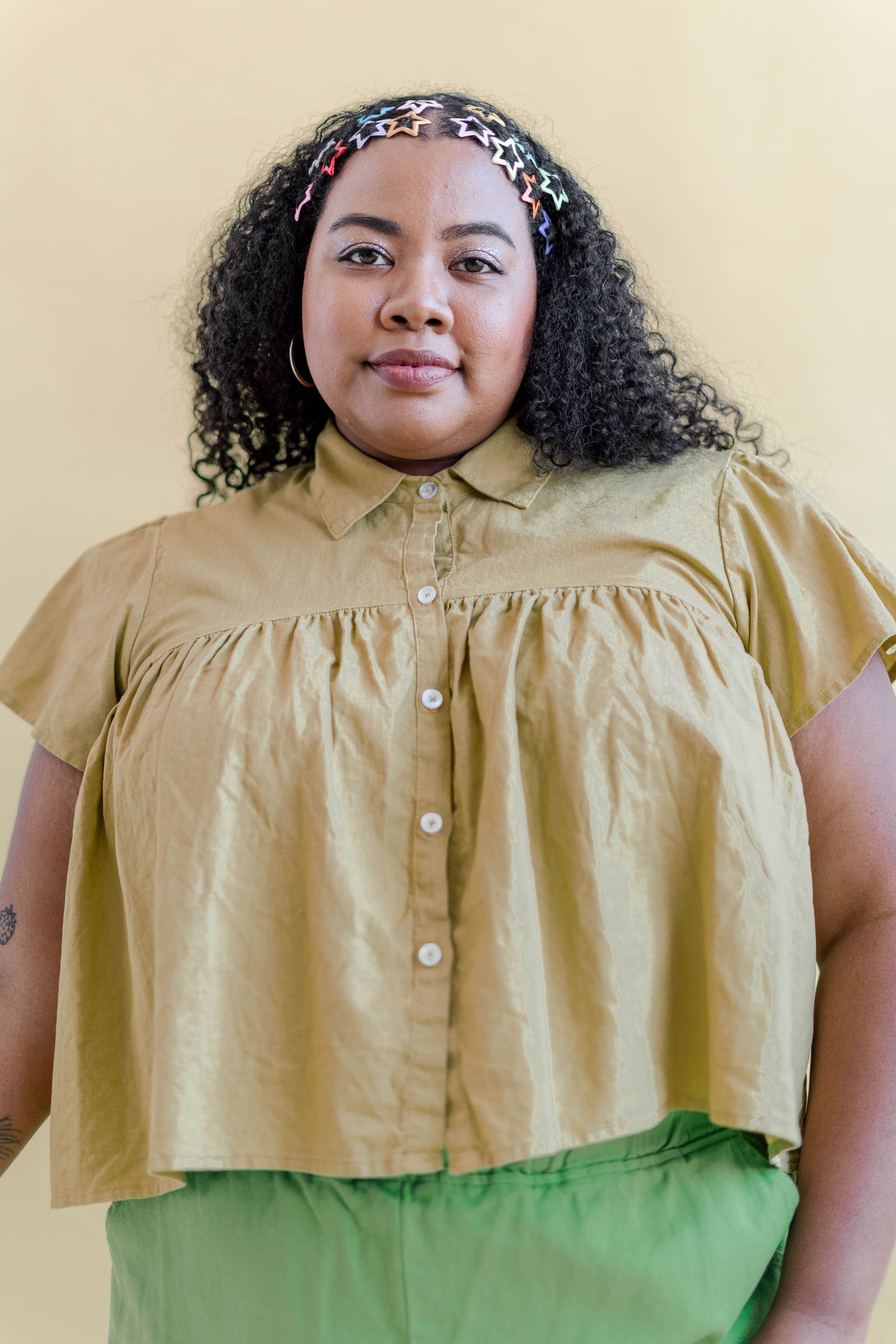 Button Mushroom Top in Endive Linen (RTS)