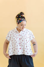 Button Mushroom Top in White Cherry Cotton (RTS)
