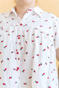 Button Mushroom Top in White Cherry Cotton (RTS)