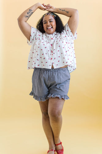 Button Mushroom Top in White Cherry Cotton (RTS)