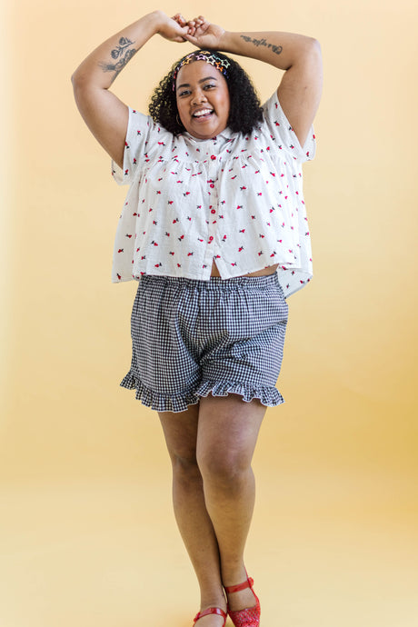 Button Mushroom Top in White Cherry Cotton (RTS)