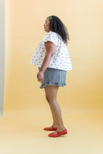 Button Mushroom Top in White Cherry Cotton (RTS)