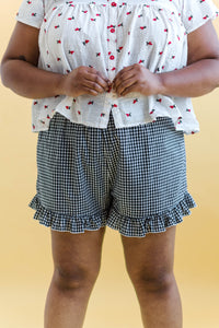 Button Mushroom Top in White Cherry Cotton (RTS)