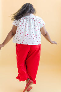 Button Mushroom Top in White Cherry Cotton (RTS)