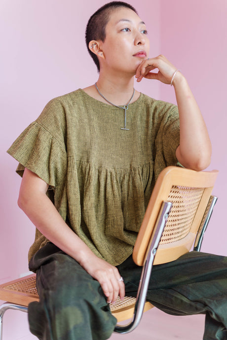 Mushroom Top in Chartreuse Gauze (RTS)