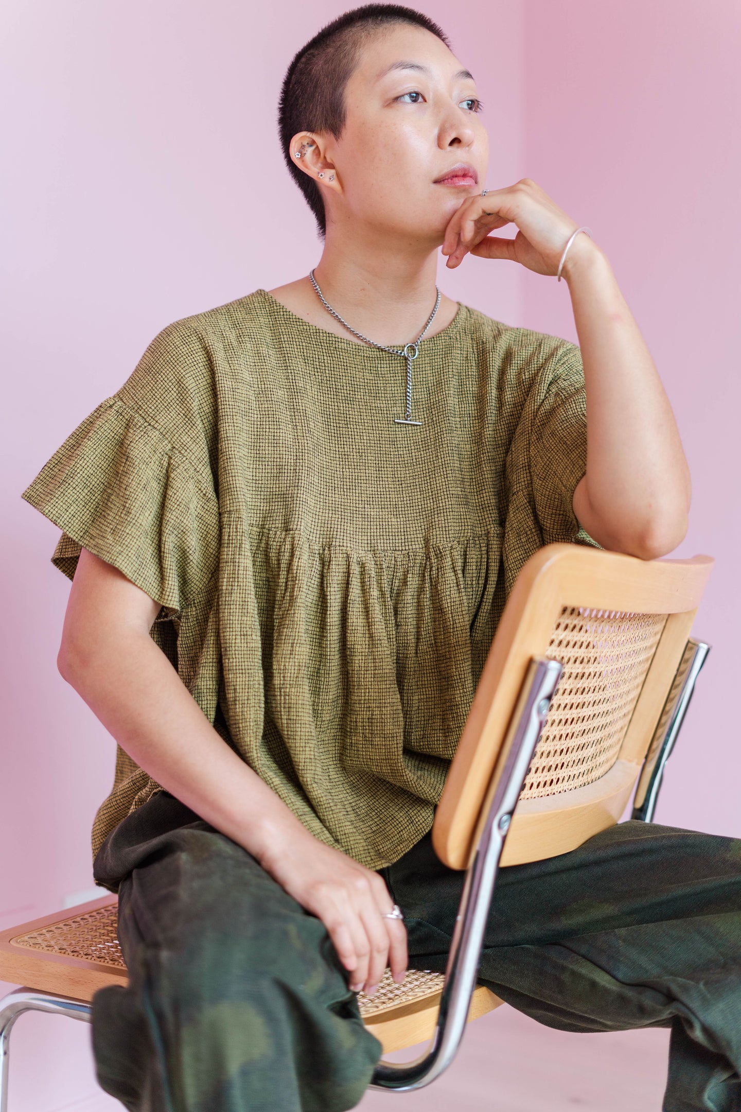 Mushroom Top in Chartreuse Gauze (RTS)