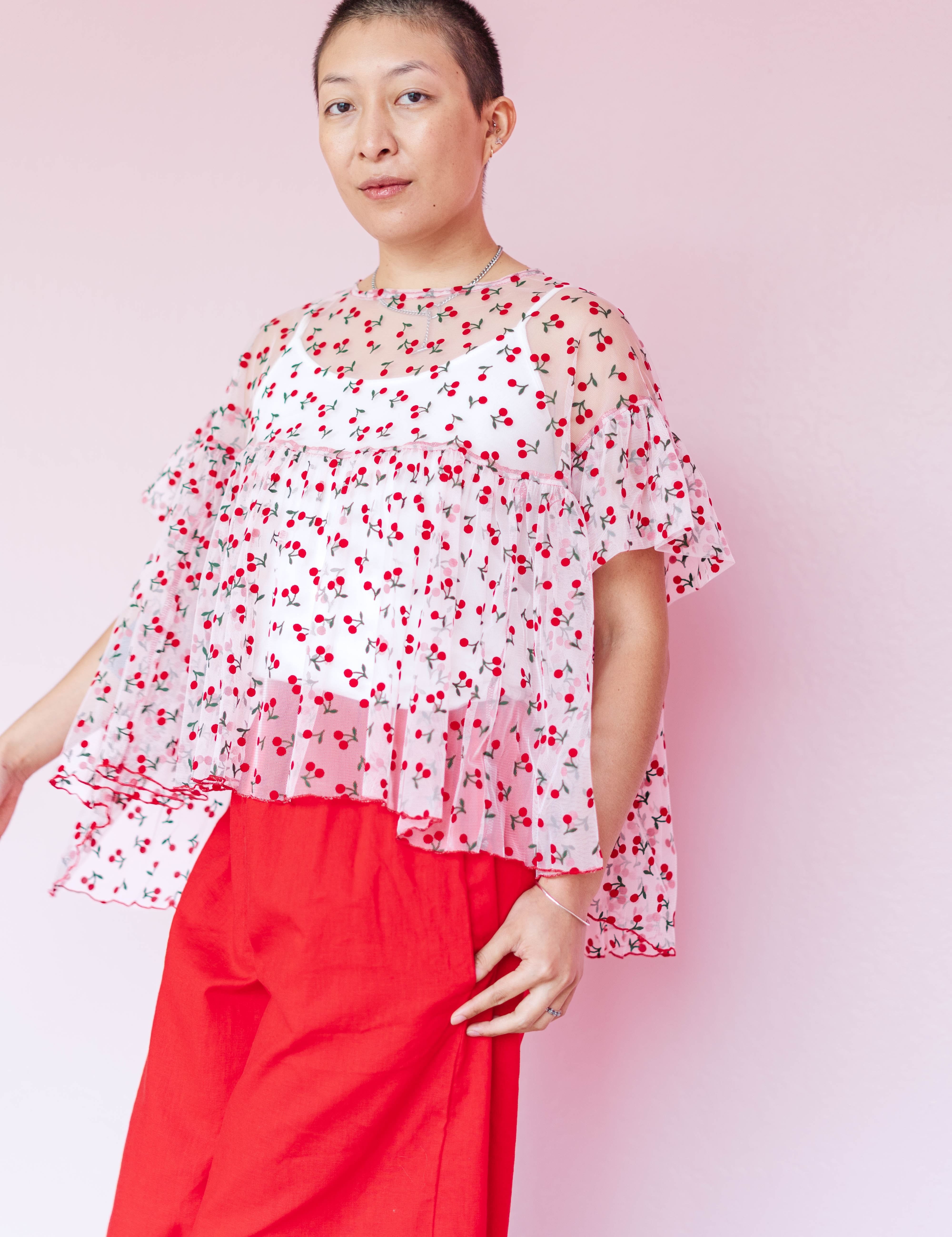 Mushroom Top in Cherry Mesh (RTS)