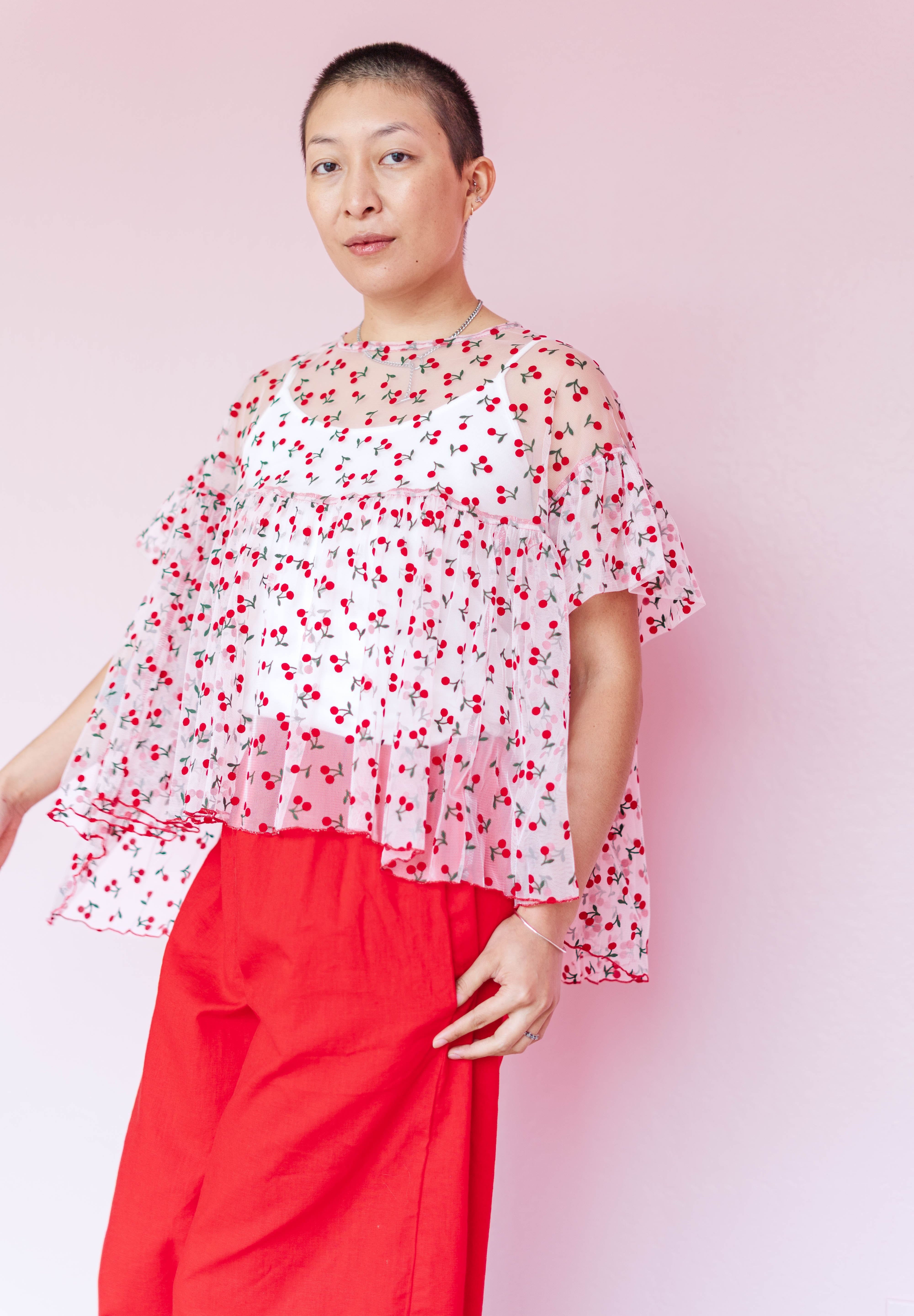 Mushroom Top in Cherry Mesh (RTS)