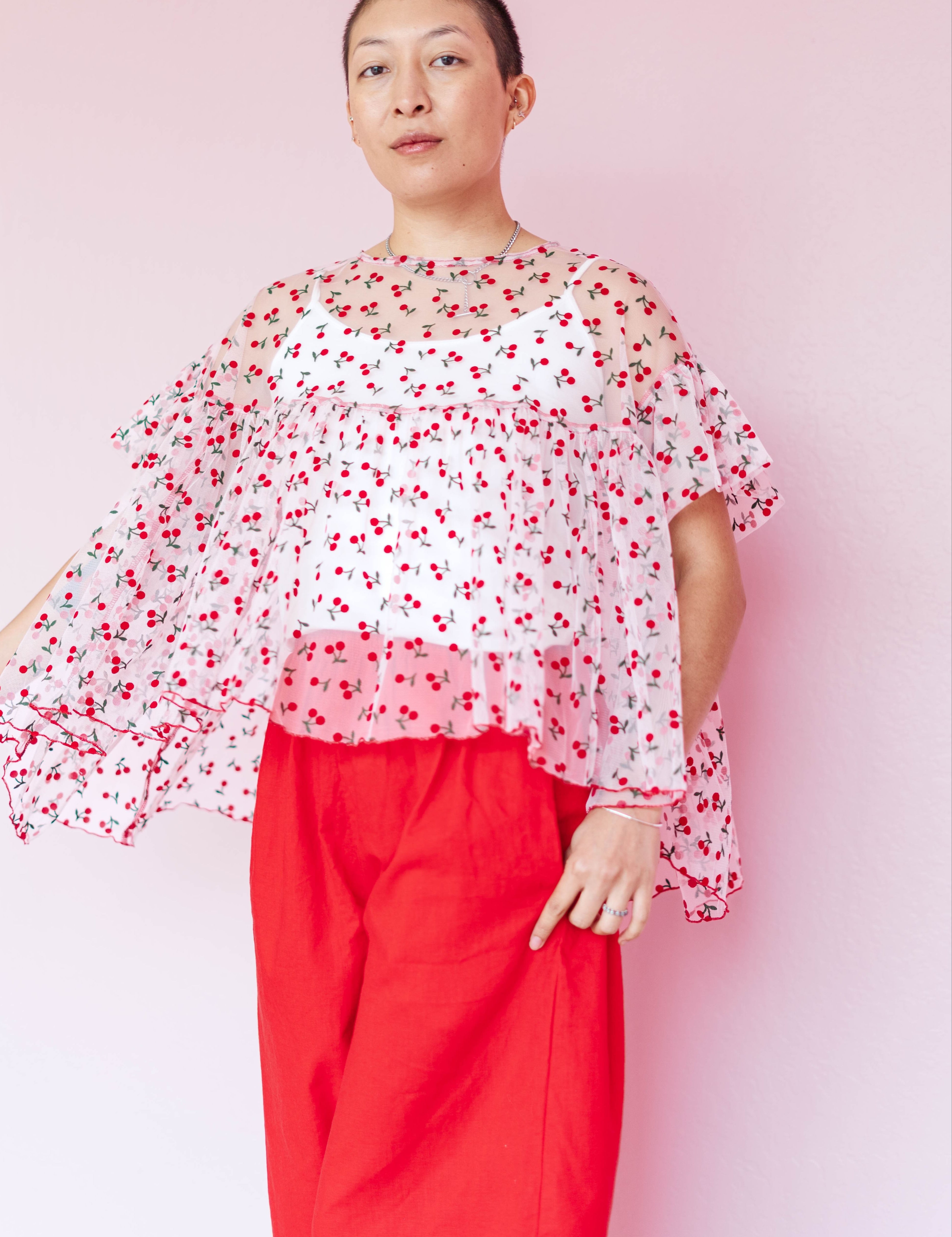 Mushroom Top in Cherry Mesh (RTS)