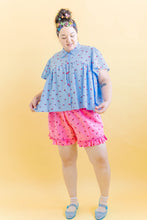 Button Mushroom Top in Cornflower Cherry Cotton (RTS)
