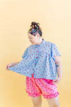 Button Mushroom Top in Cornflower Cherry Cotton (RTS)