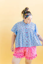 Button Mushroom Top in Cornflower Cherry Cotton (RTS)