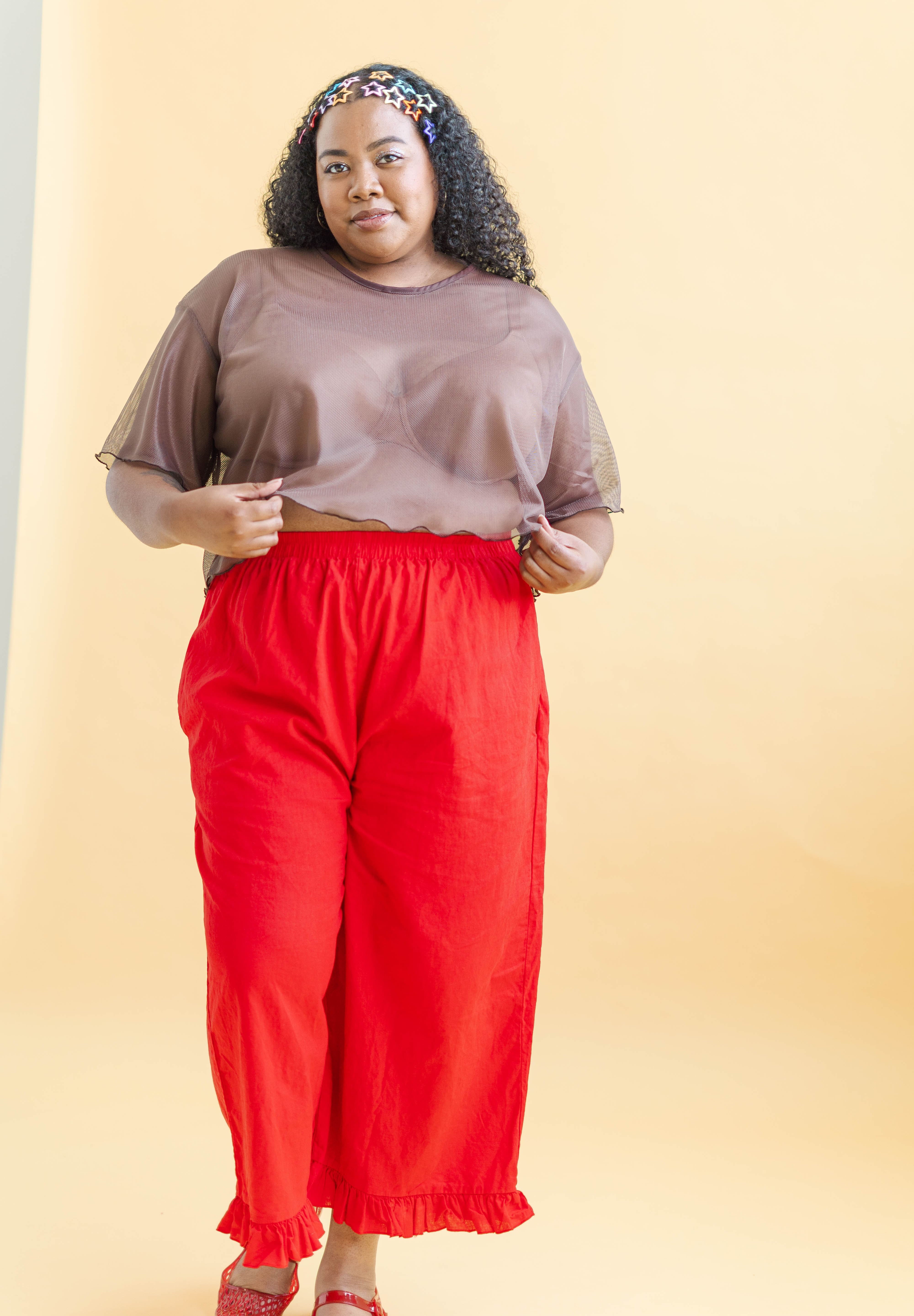 ESPRESSO MESH BOXY CROP TOP