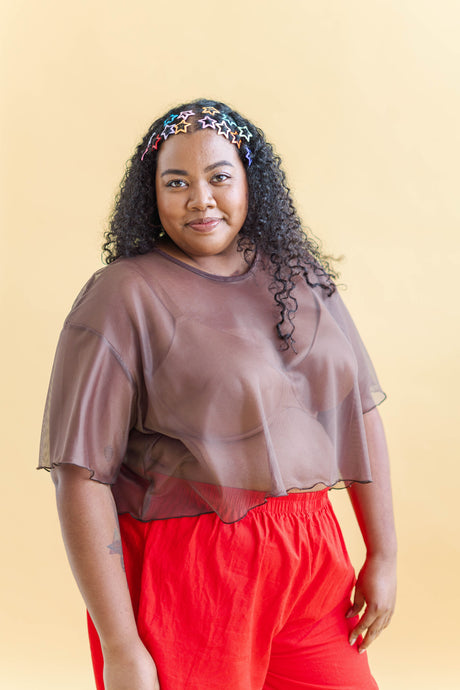 Boxy Crop Top in Espresso Mesh (RTS)