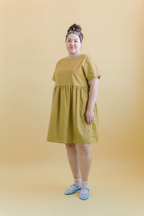Everyday Dress in Chartreuse Linen (RTS)