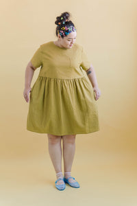 Everyday Dress in Chartreuse Linen (RTS)