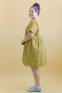 Everyday Dress in Chartreuse Linen (RTS)