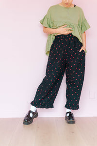 Ruffle Pants in Black Cherry Cotton (RTS)