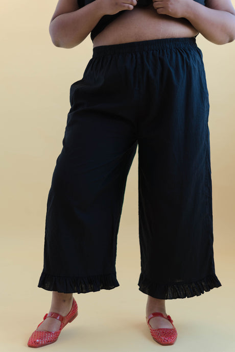 Ruffle Pants in Black Linen (RTS)