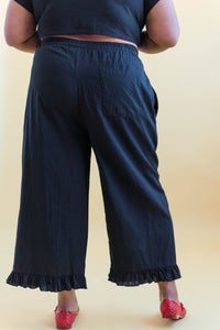 Ruffle Pants in Black Linen (RTS)