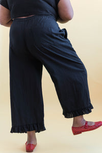Ruffle Pants in Black Linen (RTS)