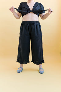 Ruffle Pants in Black Linen (RTS)