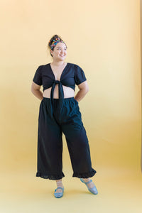Ruffle Pants in Black Linen (RTS)