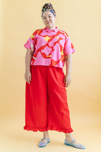 Ruffle Pants in Cherry Linen (RTS)