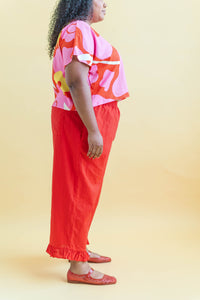 Ruffle Pants in Cherry Linen (RTS)