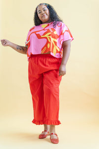 Ruffle Pants in Cherry Linen (RTS)