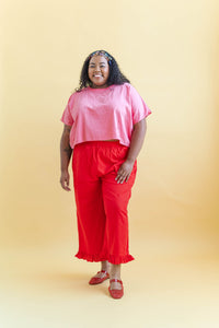 Ruffle Pants in Cherry Linen (RTS)