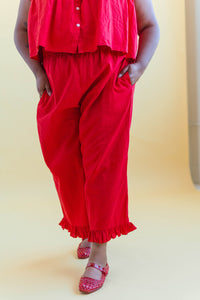 Ruffle Pants in Cherry Linen (RTS)