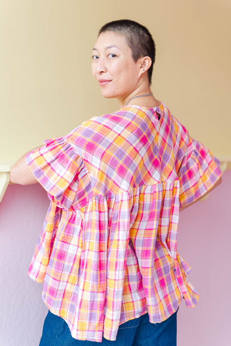 Mushroom Top in Starburst Plaid (RTS)