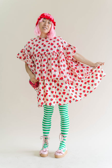 Strawberry Cotton Poplin Tiered Mini Dress