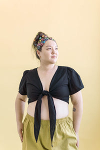 Tied Top in Black Linen (RTS)