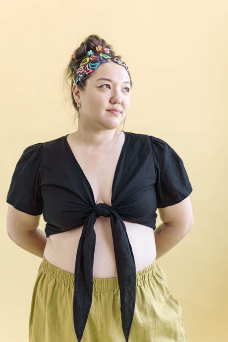 Tied Top in Black Linen (RTS)
