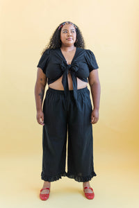 Tied Top in Black Linen (RTS)