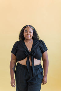 Tied Top in Black Linen (RTS)