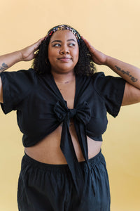Tied Top in Black Linen (RTS)