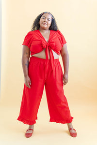 Tied Top in Cherry Linen (RTS)
