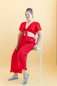 Tied Top in Cherry Linen (RTS)