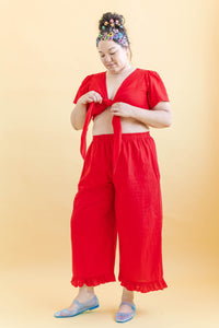 Tied Top in Cherry Linen (RTS)
