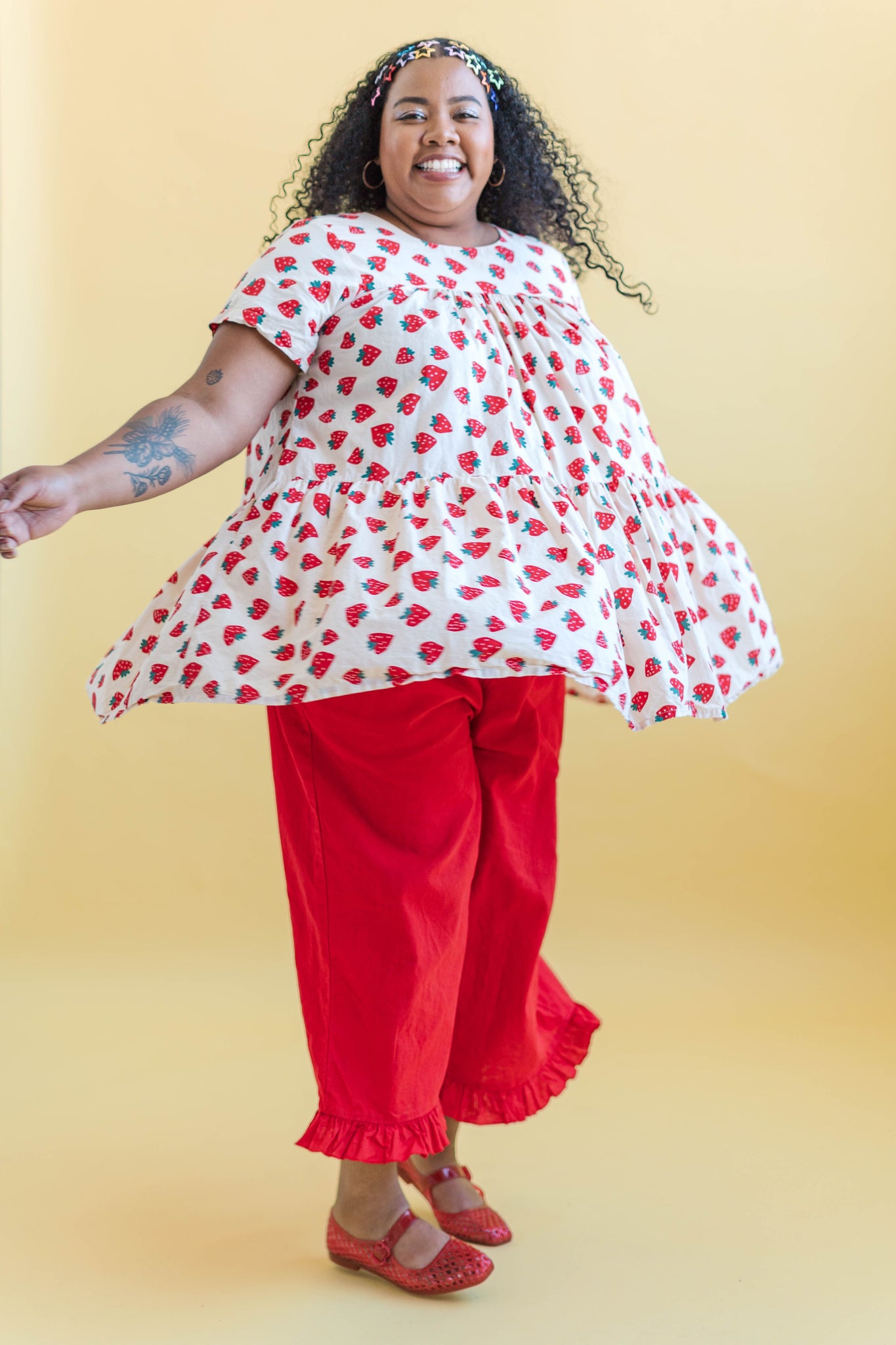 Strawberry Cotton Poplin Tiered Mini Dress Nettle Studios Strawberry Cotton Poplin Tiered Mini Dress Nettle Studios