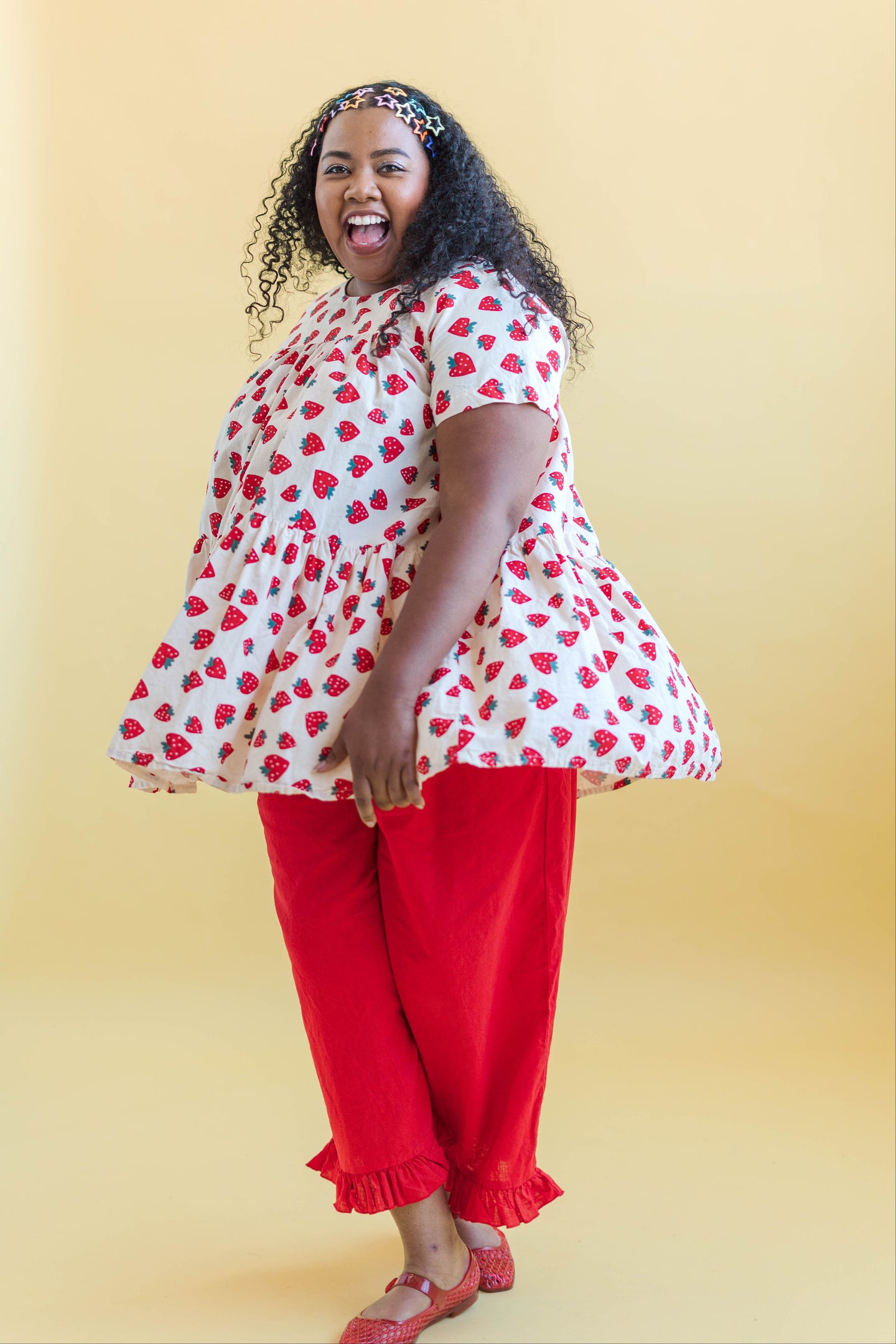 Strawberry Cotton Poplin Tiered Mini Dress