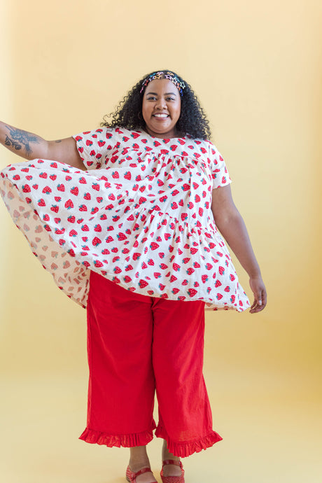 Tiered Mini Dress in Strawberry Cotton Poplin (RTS)