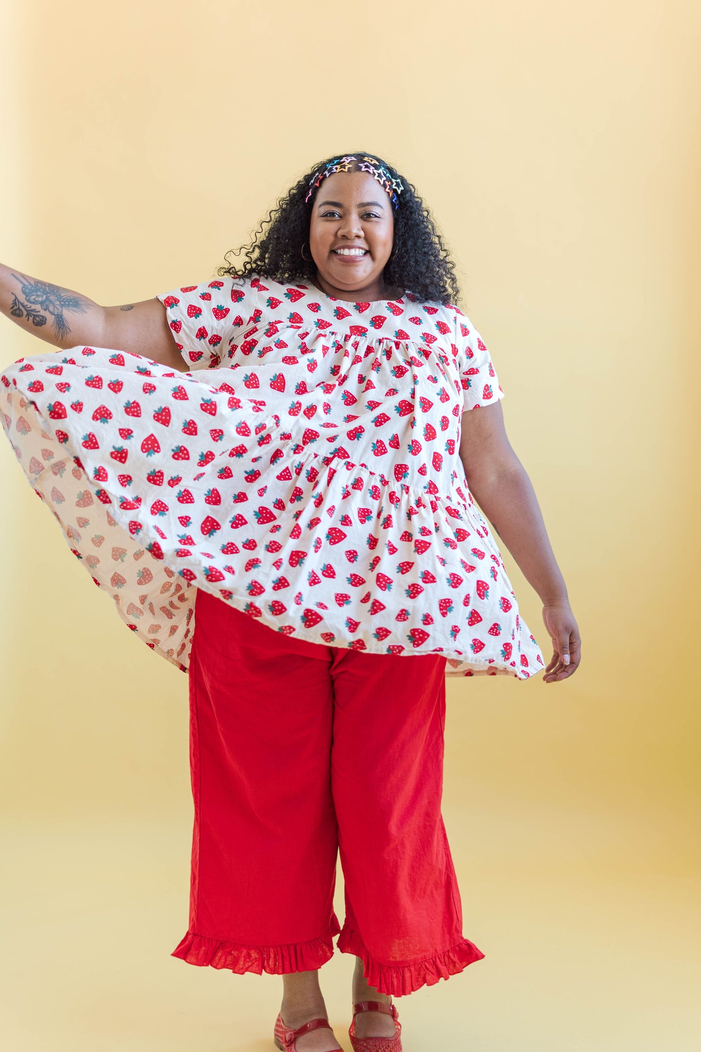 Tiered Mini Dress in Strawberry Cotton Poplin (RTS)
